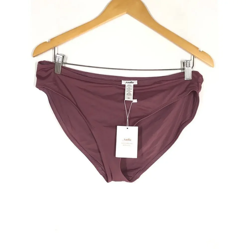 Andie The Bikini Bottom Stretch Swim Brief Cactus Flower Mauve Purple NWT XL