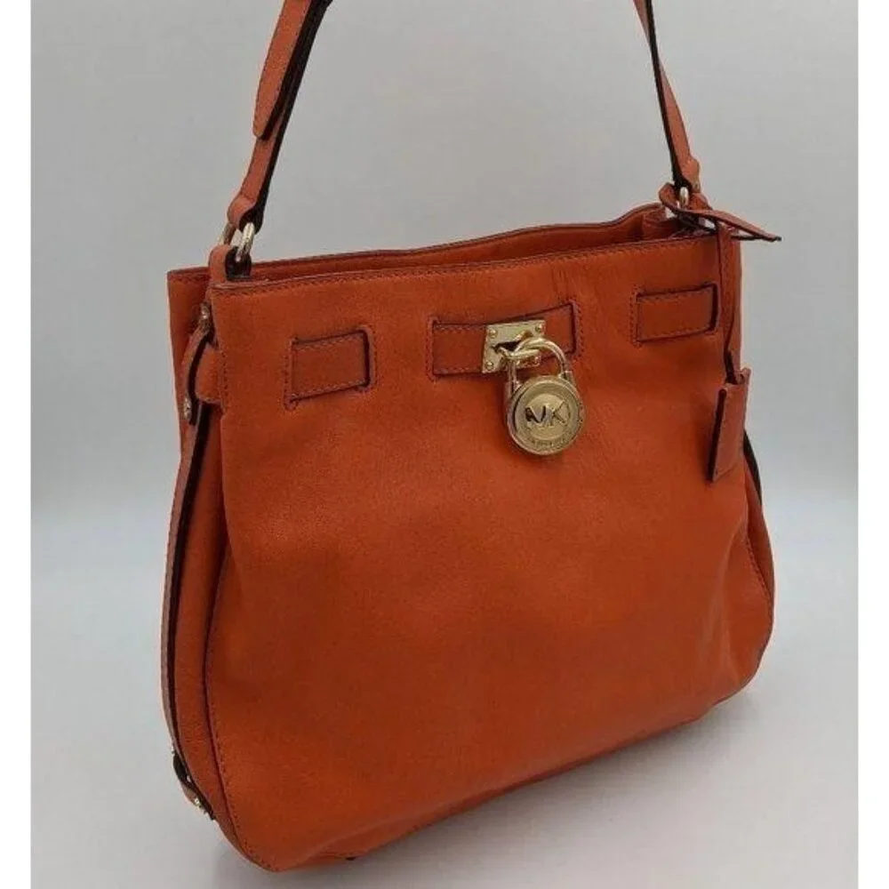 Michael Kors women's Hamilton orange leather signature‎ liner shoulder bag