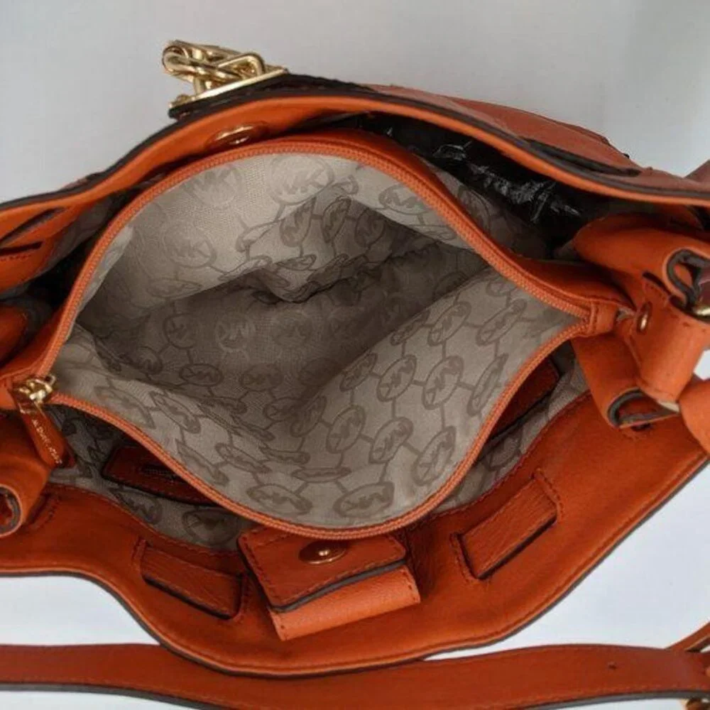 Michael Kors women's Hamilton orange leather signature‎ liner shoulder bag