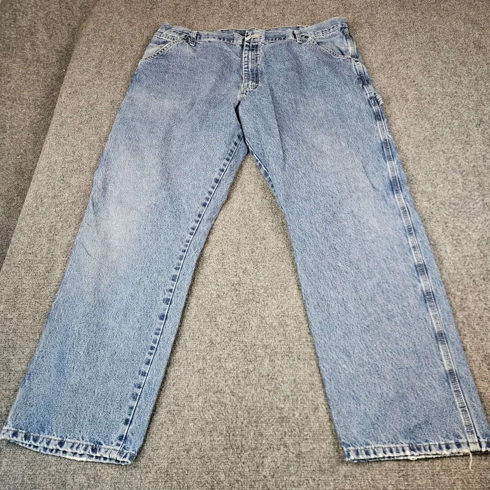 Wrangler Mens Carpenter Jeans 42x32 Light Wash Denim Utility Work Pants 94LSWDV