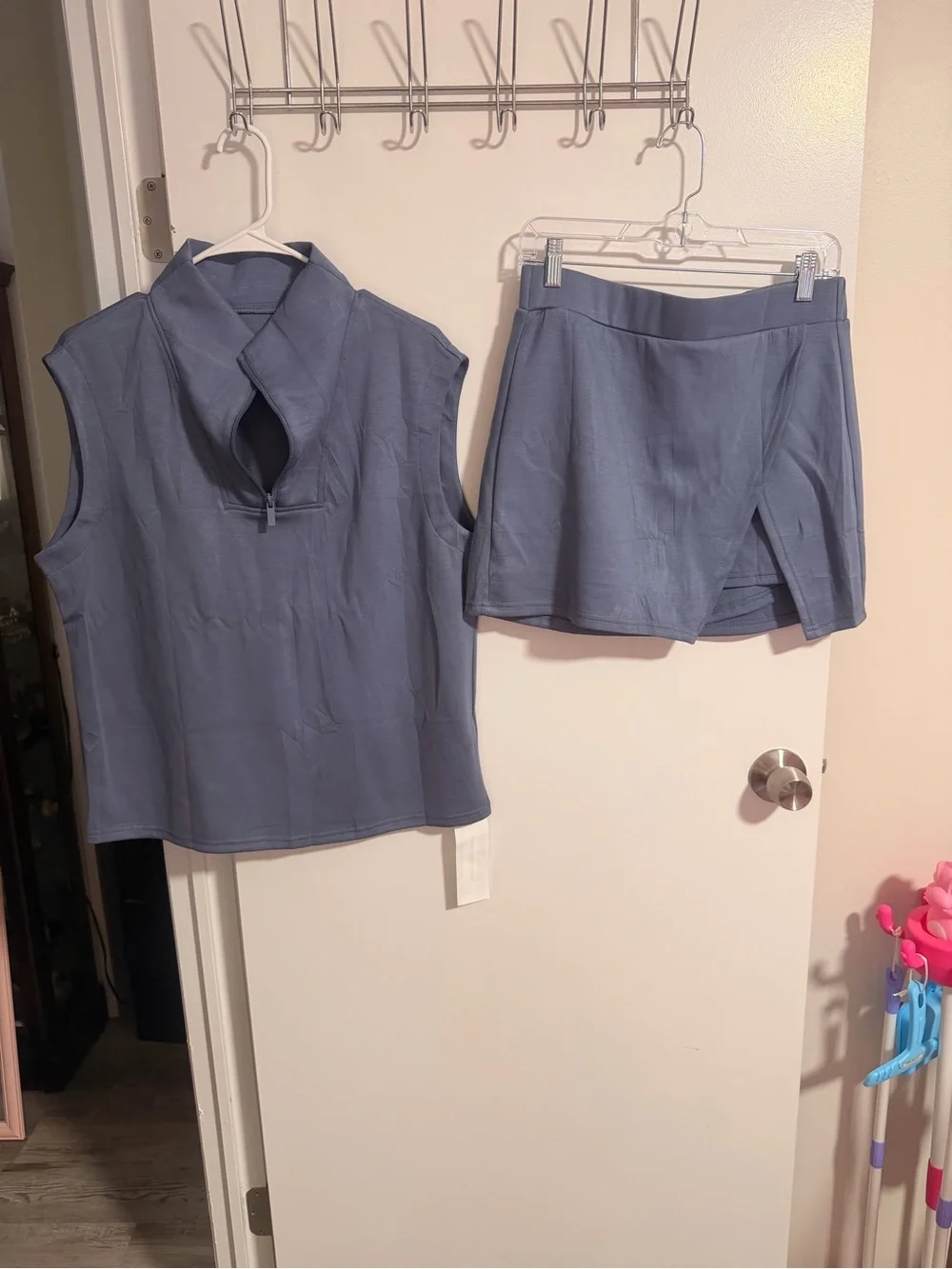 Amazon Dusty Blue Sleeveless Zip-Front Top with Matching Skort