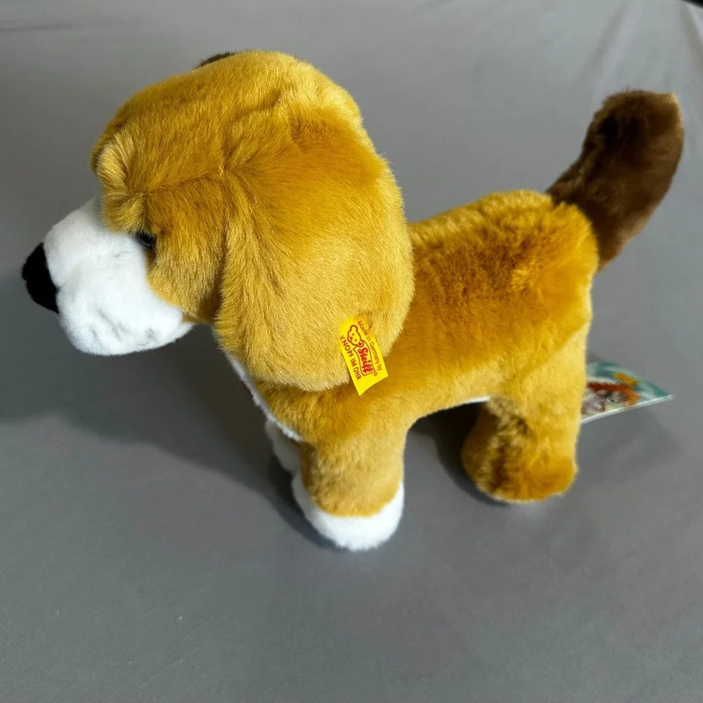 Steiff Strupy Beagle Dog Plush 26cm Brown White NEW 078729 Button in Ear Tag