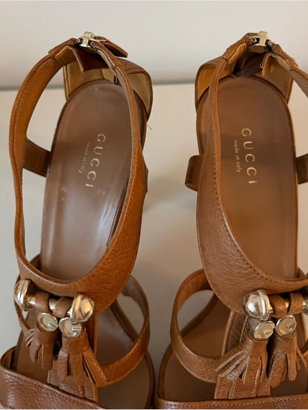 Gucci Brown Pebbled Leather Marrakech Open-Toe Block Heel Sandals Size 36