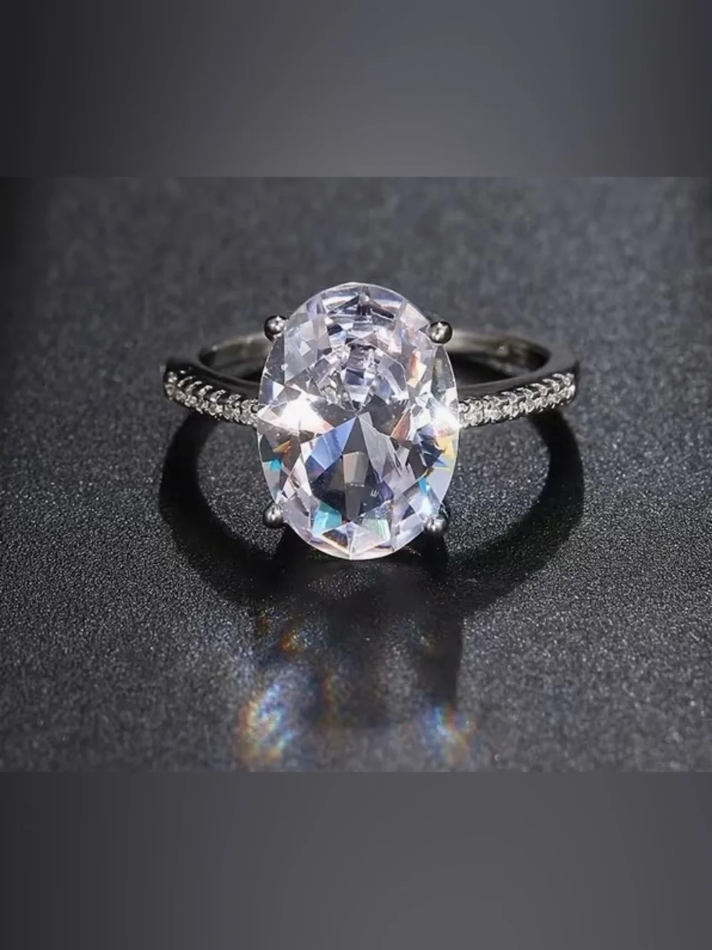 Classic Oval White Crystal Solitaire Ring - Women's Jewelry