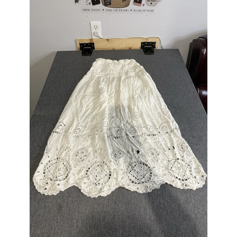 Future Collective White Eyelet Embroidered Maxi Skirt Womens Sz XS Boho Cottage