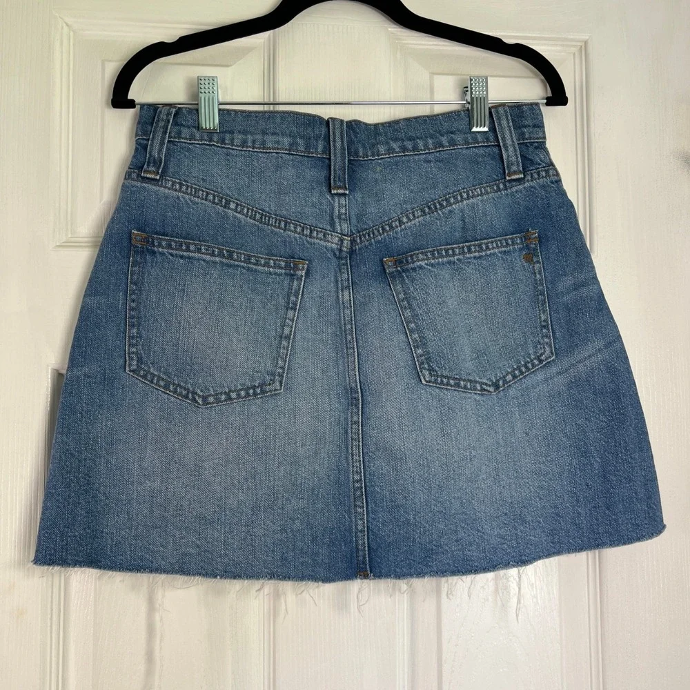 Madewell Womens 27 Blue Denim Mini Skirt Raw Hem 100% Cotton Minimalist y2k 90s