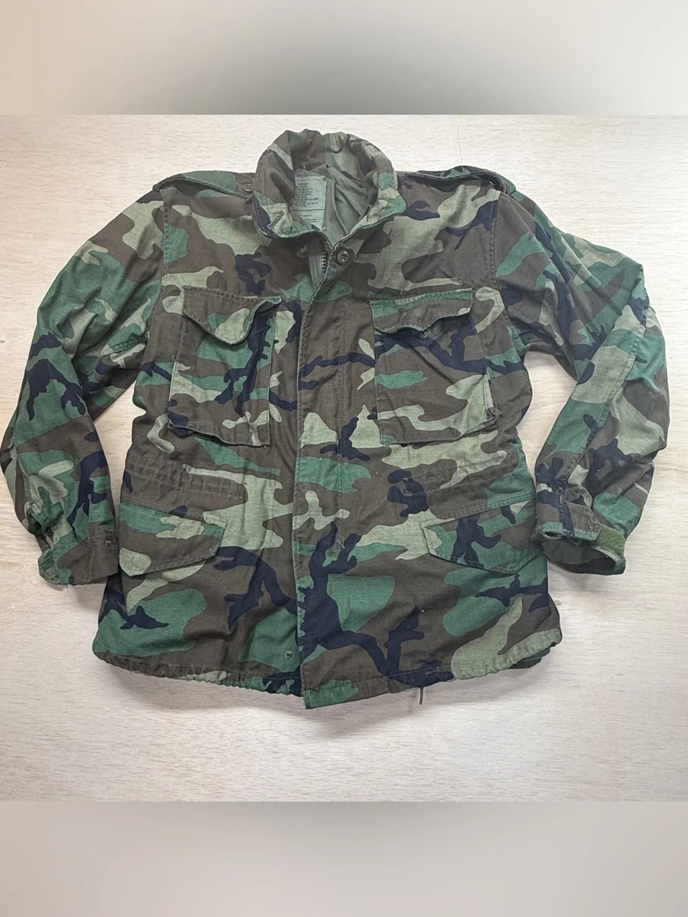 Vintage US Military M-65 Field Jacket Woodland Camo Cold Weather Medium Short 80