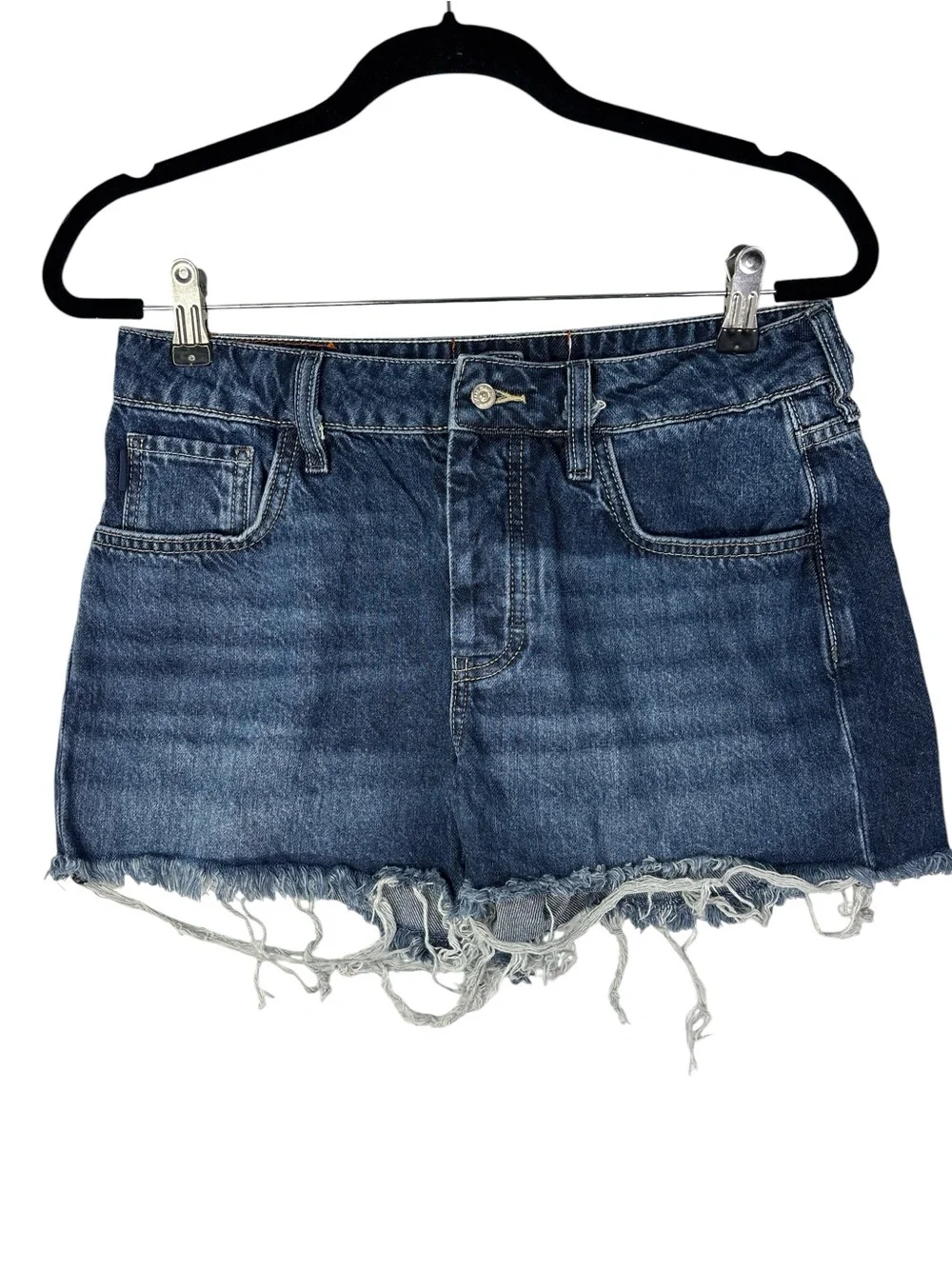 High-Rise Distressed Denim‎ Cutoff Shorts - Dark Blue