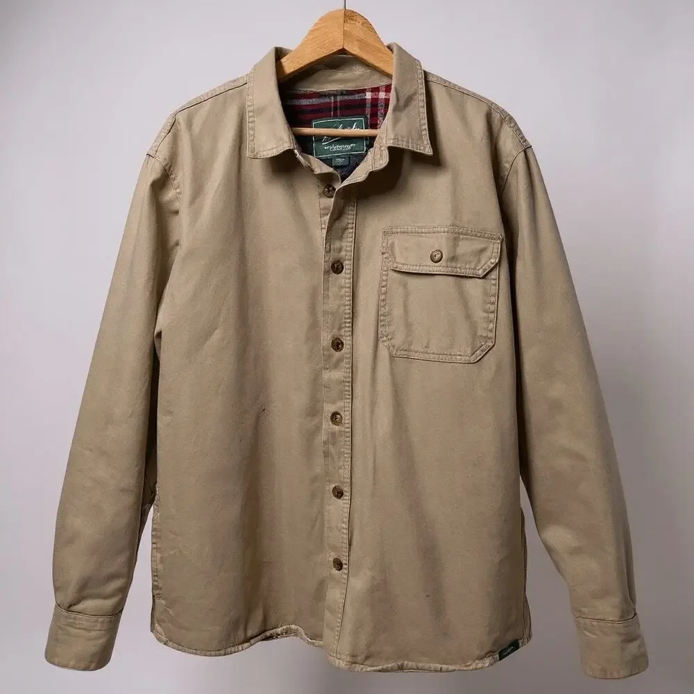 Woolrich Khaki Flannel Lined Cotton Shirt Jacket Men’s Large