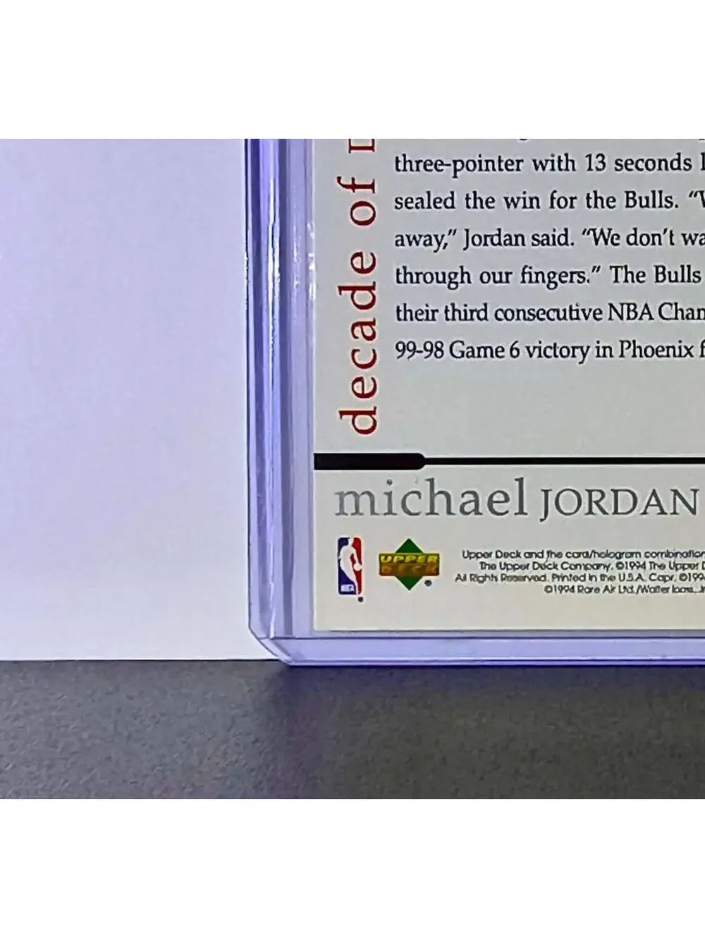 Michael Jordan 1994 Upper Deck Rare Air MJ Decade of Dominance #87 Card Bulls