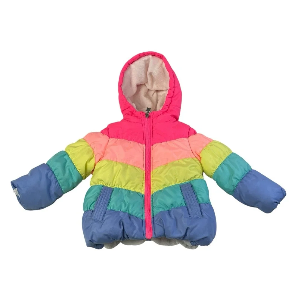 OshKosh B'gosh Toddler Rainbow Puffer Jacket‎ 24M Hooded Colorblock