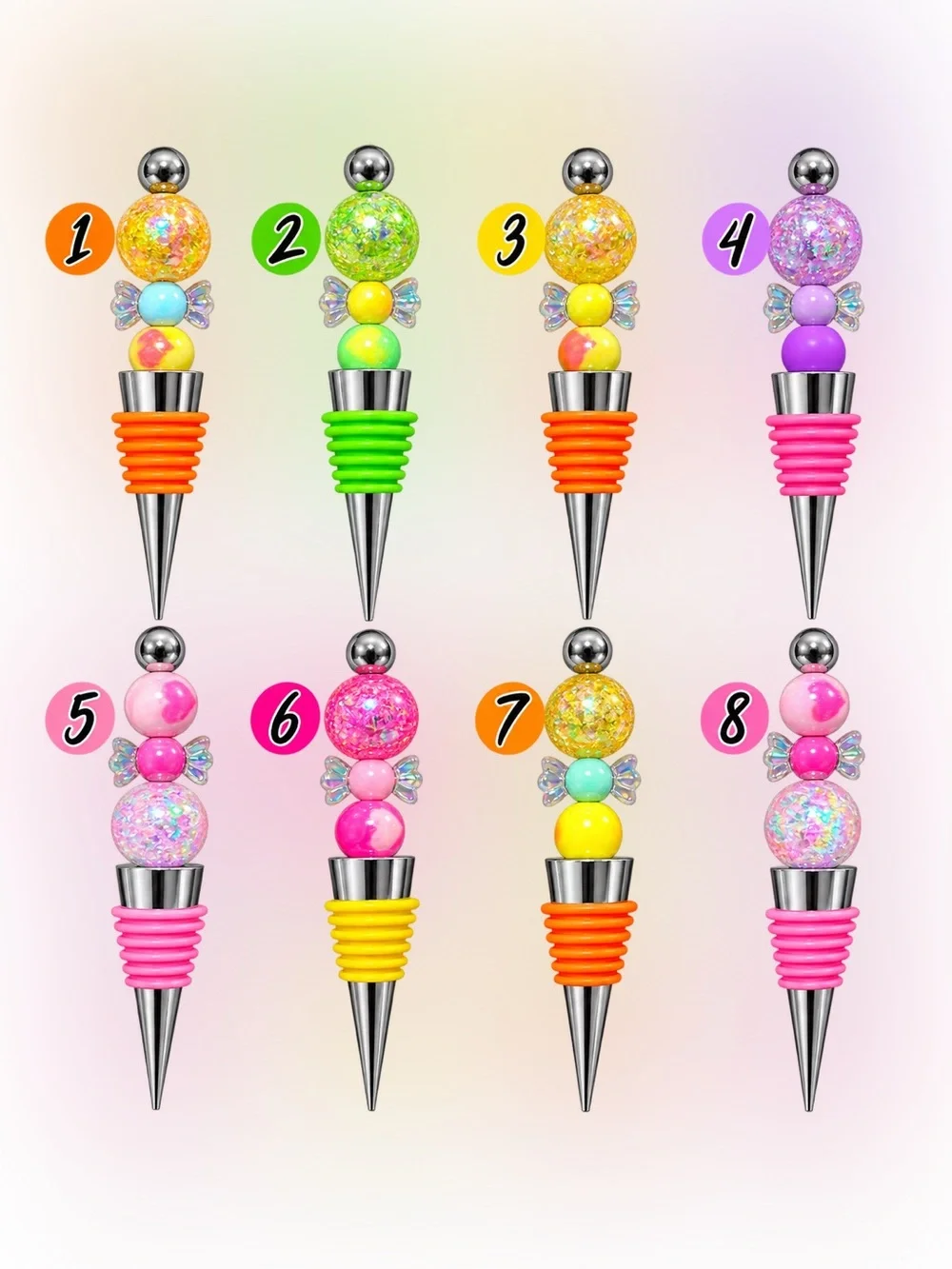 Colorful Beaded Wine Bottle Stopper - Pink, Green, Orange & Yellow Options