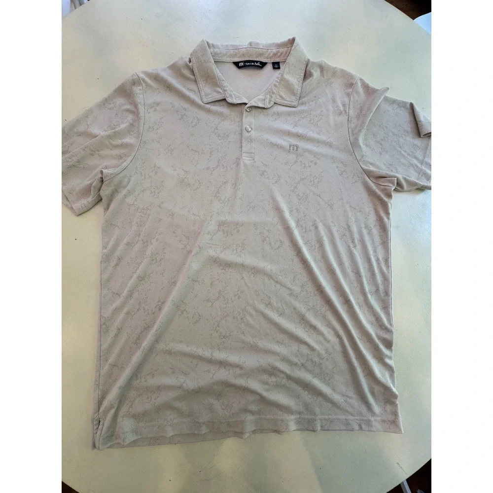 TravisMathew Mens XXL Beige Marble Print Short Sleeve Golf Polo Shirt‎ Tan