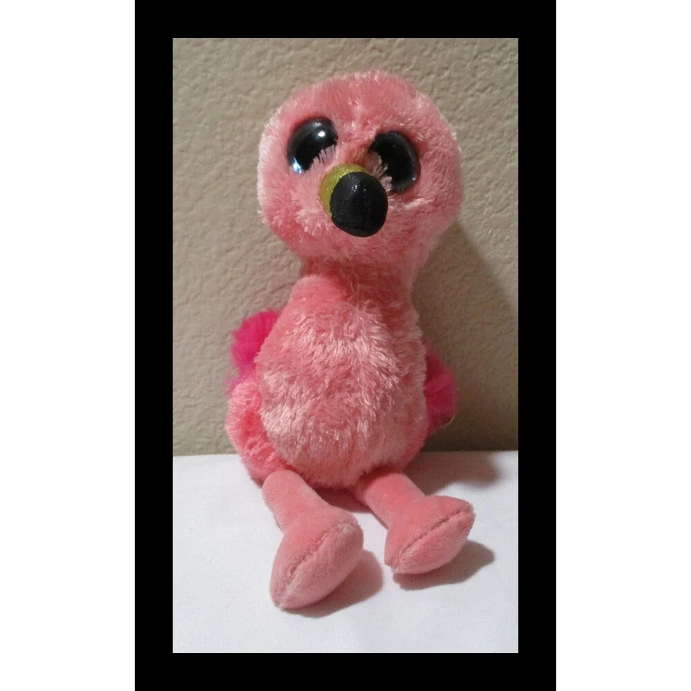 Ty Beanie Boos Gilda The Pink Flamingo Big Blue Glitter Eyes CREASED TAG