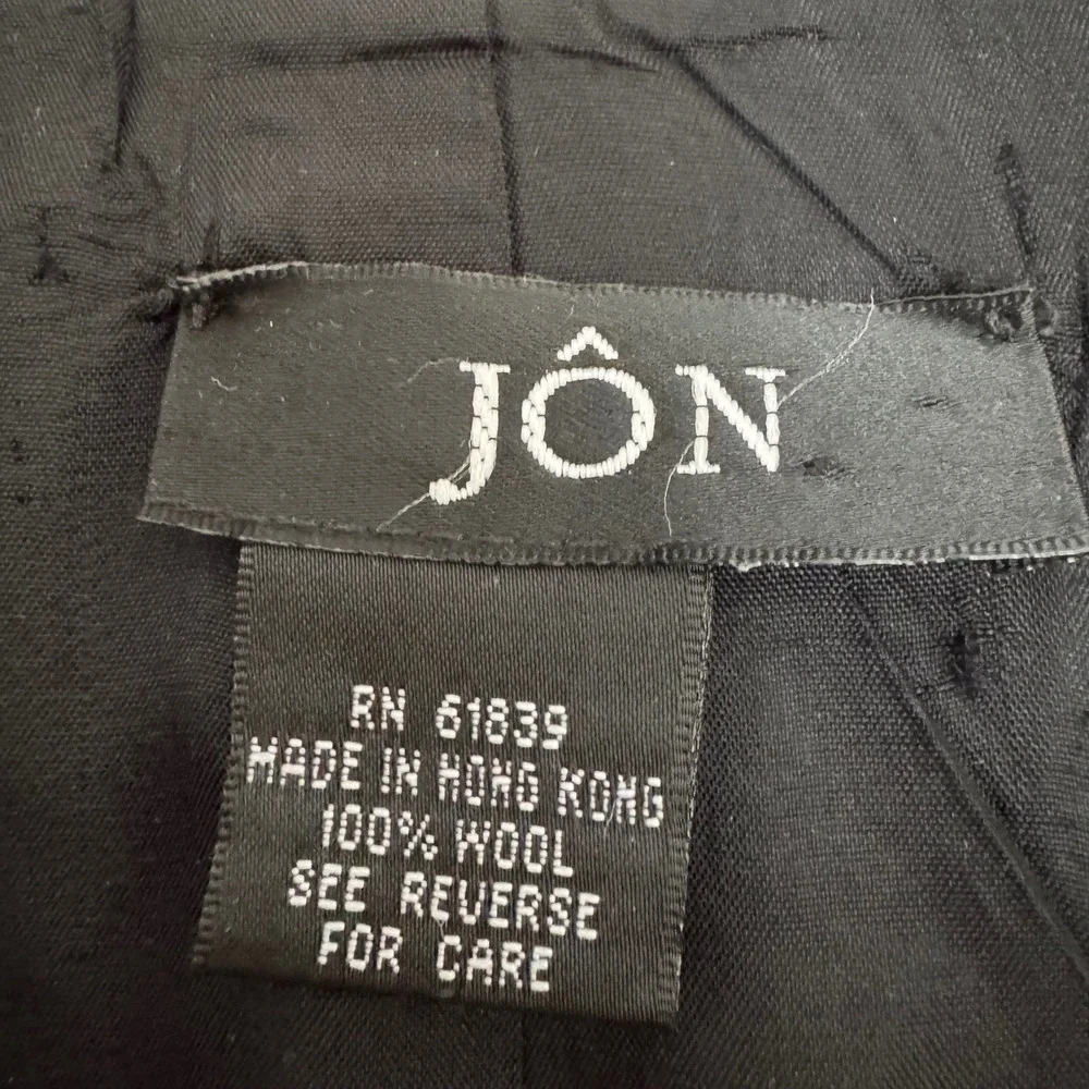 Vintage JÓN Black Wool Ruffle Asymmetrical Cocktail Blazer Jacket‎  S/M