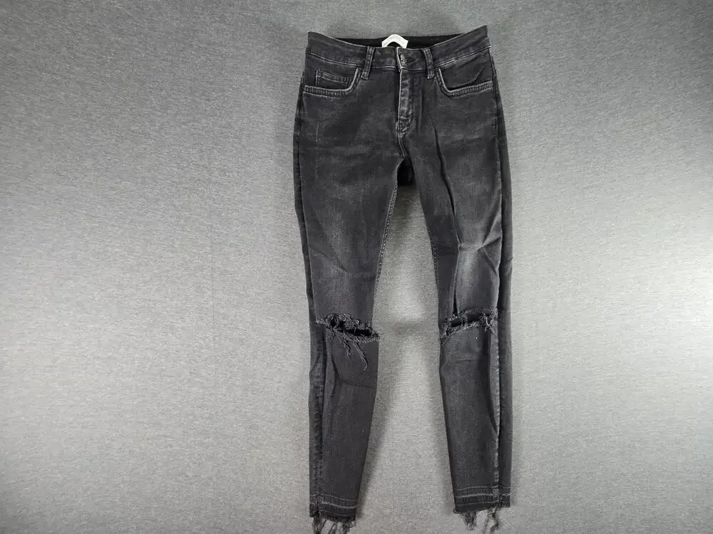 Zara Woman Jeans Womens 2 Gray Distressed Skinny Frayed Hem Denim Pants