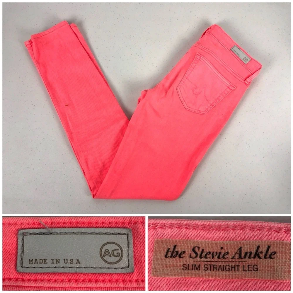 Adriano Goldschmied Womens 25 X 27 Jeans Pink The Stevie Ankle Slim Straight Leg