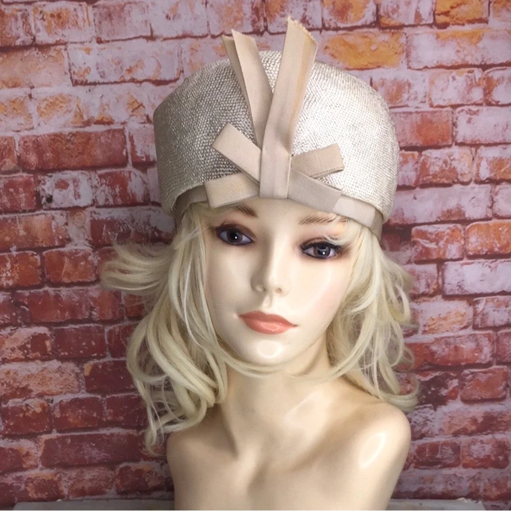 Vintage MC Monsieur Peter Oatmeal and Blush Pink Woven  Statement Hat