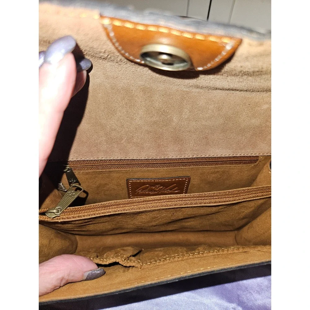 Patricia‎ Nash Brown Tooled Leather Floral Crossbody Satchel Bag Top Handle