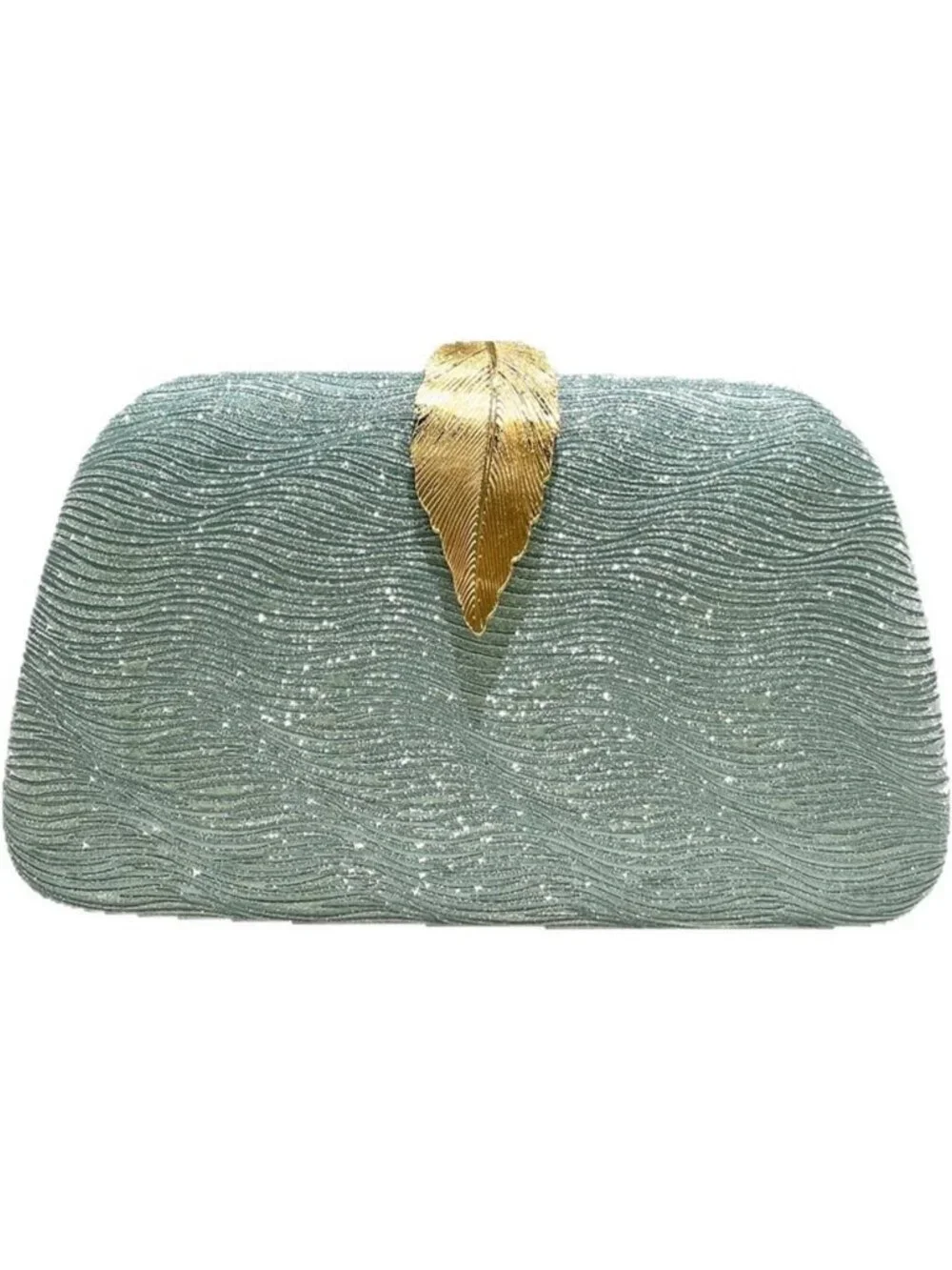 👜Women's Light Green Banquet Bag Dinner Clutch With Metallic Leaves Clasp