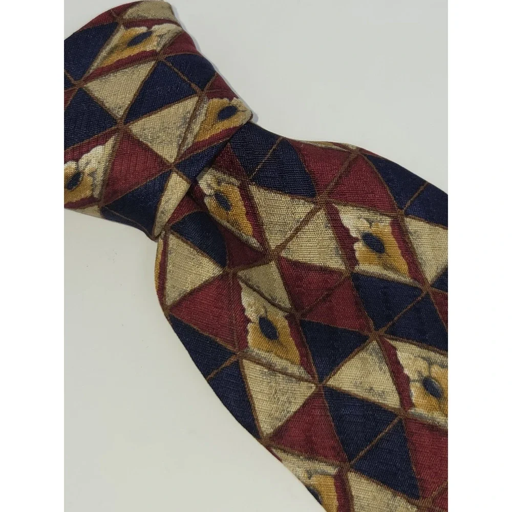 Ermenegildo Zegna Men's Blue Tan & Maroon Geometric 100% Silk‎ Neck Tie Italy