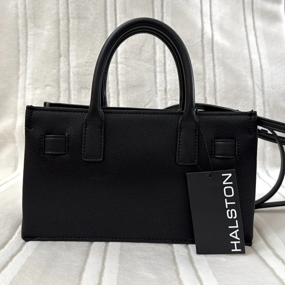Halston Heritage H Jerry Classic Black Embossed Pebble Crossbody Satchel Bag