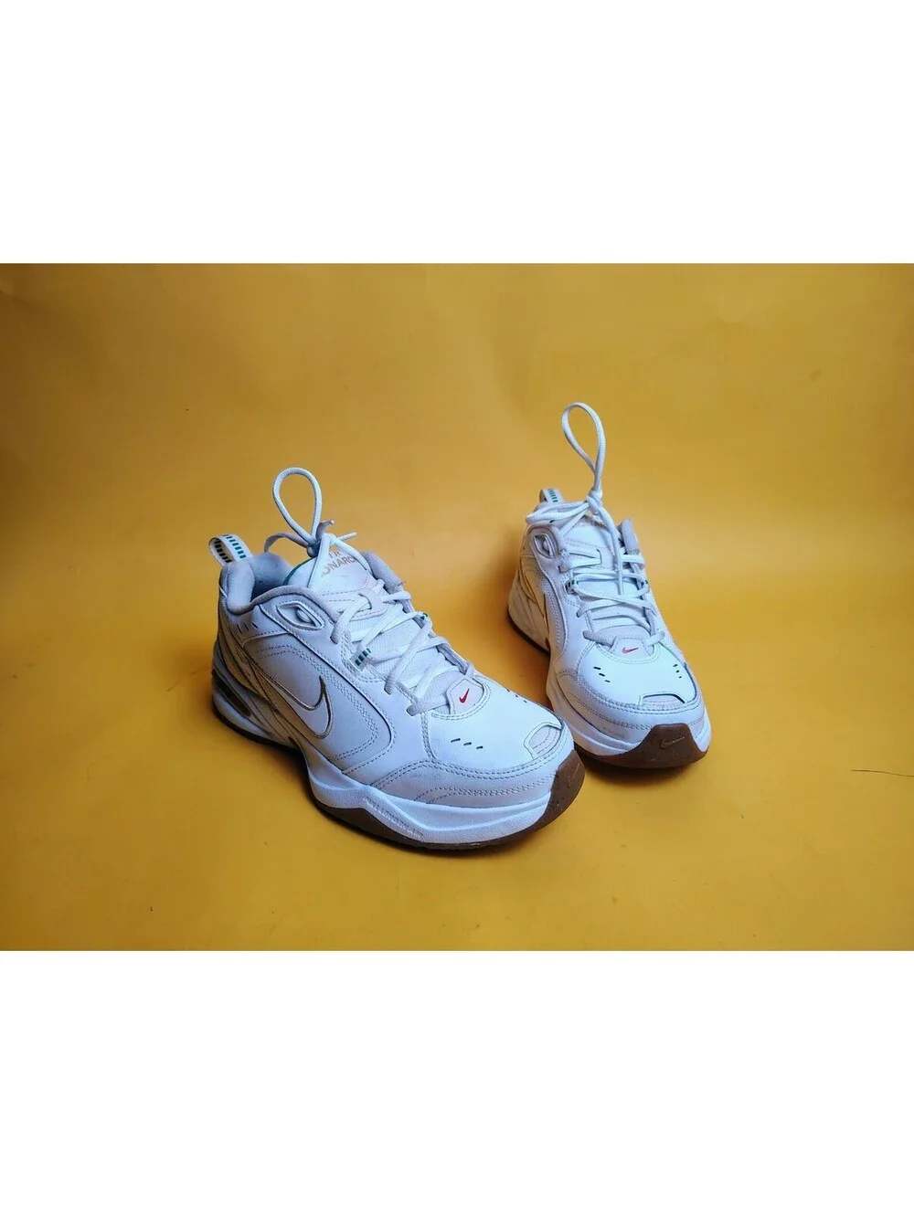 Nike Air Monarch IV White Lucky Green Gold Men's 9.5 Sneakers Shoes 415445-103