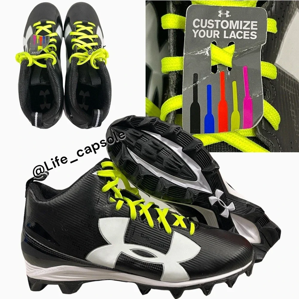 Size 13 Under Armour Crusher RM Black Football Cleats‎ Multi Color Laces Custom