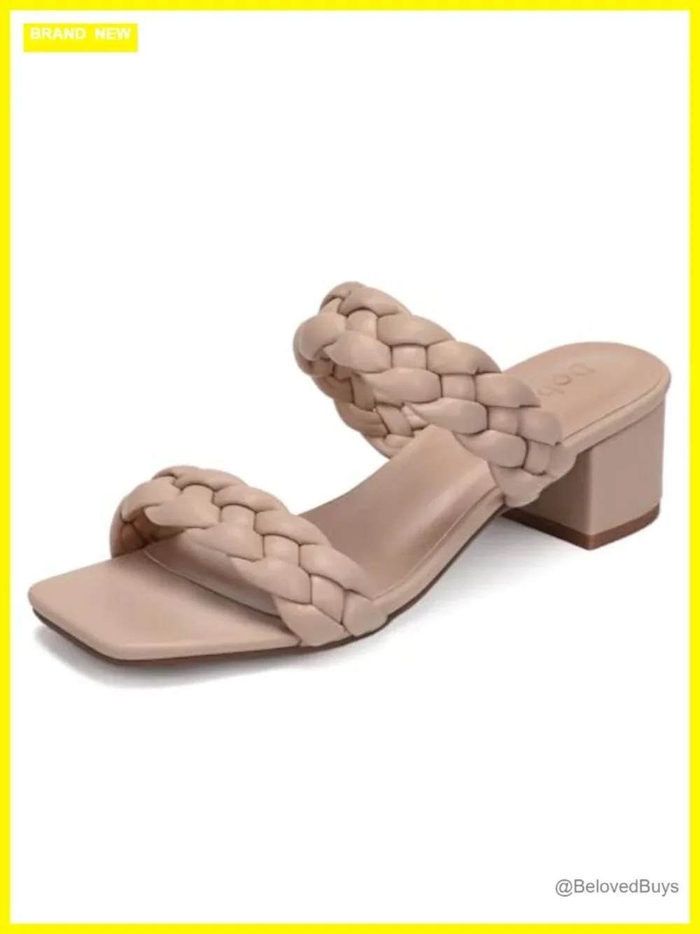 Womens Wide Width Braided Block Heel Sandals Square Toe Slip On Dress Shoes