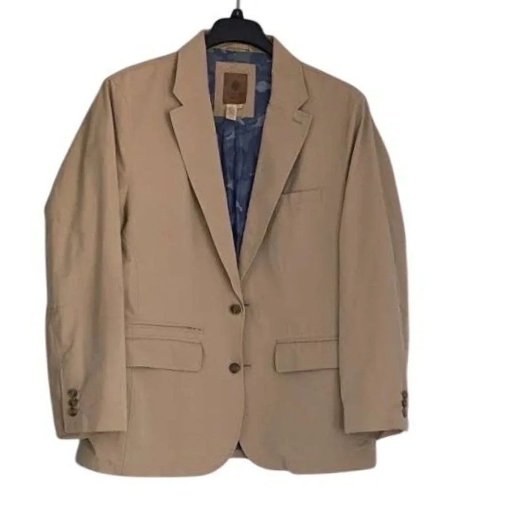 Territory Ahead 100% Cotton Tan Blazer Jacket‎ L Button Up Lapel Collar Light