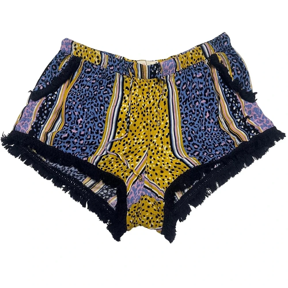 Peter‎ Alexander Mixed Animal Print Pajama Shorts Blue Yellow Fringe Medium