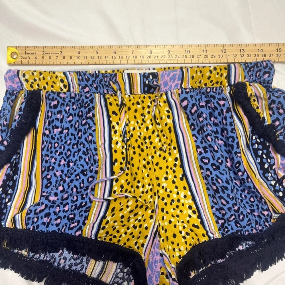 Peter‎ Alexander Mixed Animal Print Pajama Shorts Blue Yellow Fringe Medium