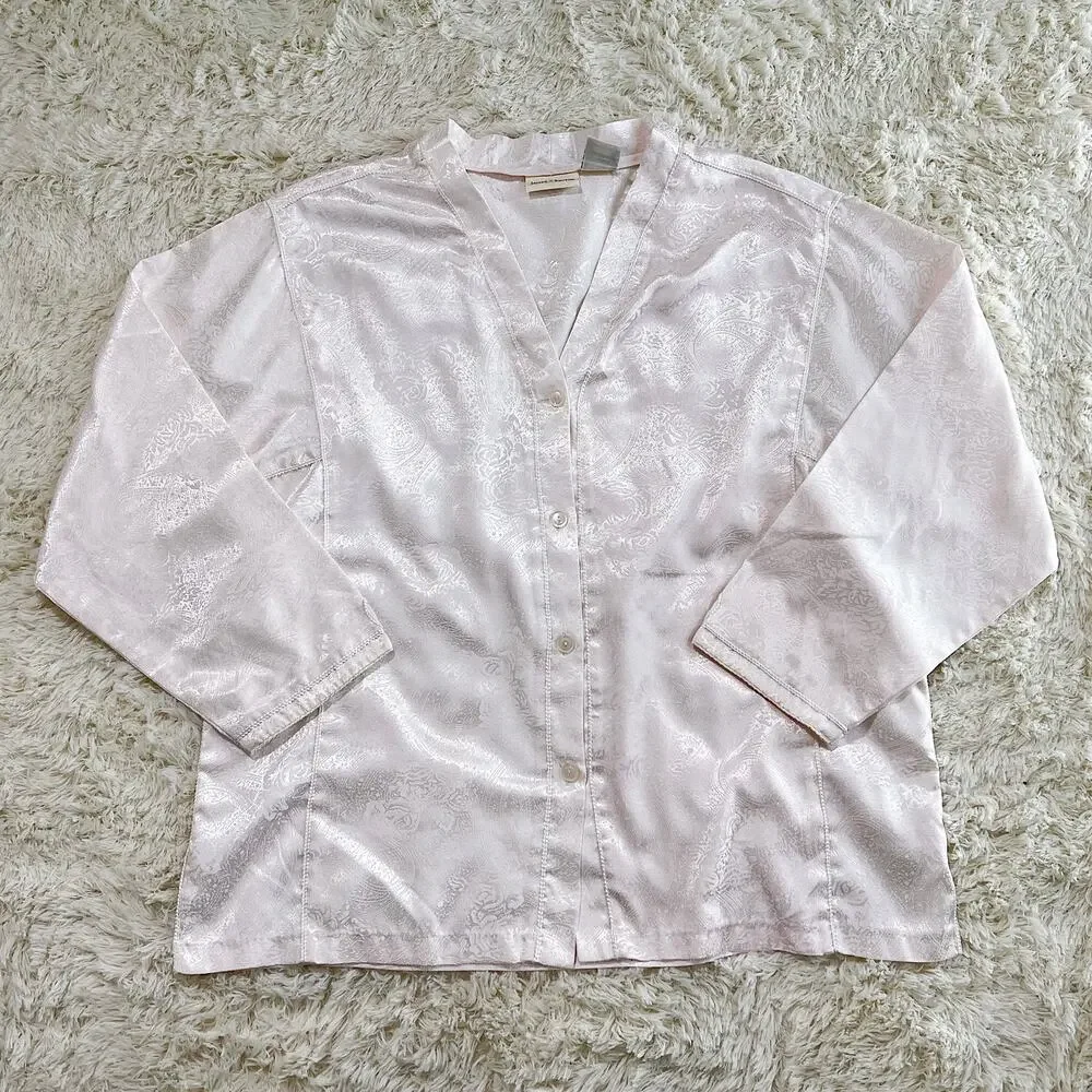 Vintage 90s Jaclyn Smith Pale Pink Satin Pajamas Plus Size XL 2X