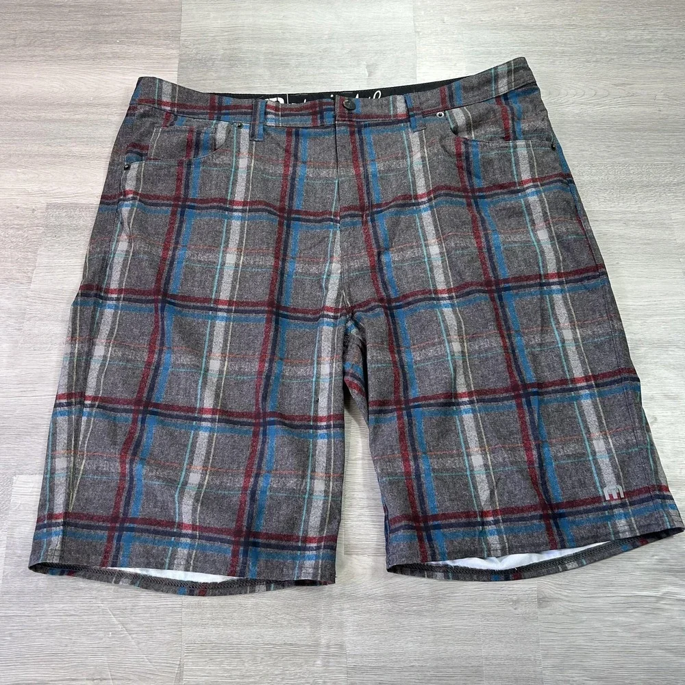 Travis Mathew‎ Shorts Mens 38 Gray Plaid Golf Stretch Performance Casual Chino