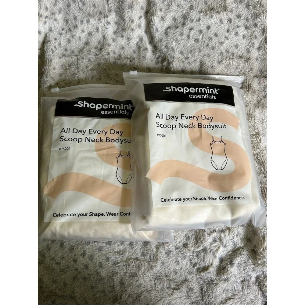 TWO Shapermint Size 3X Cream Scoop Neck Bodysuits with Snaps NWT Plus size