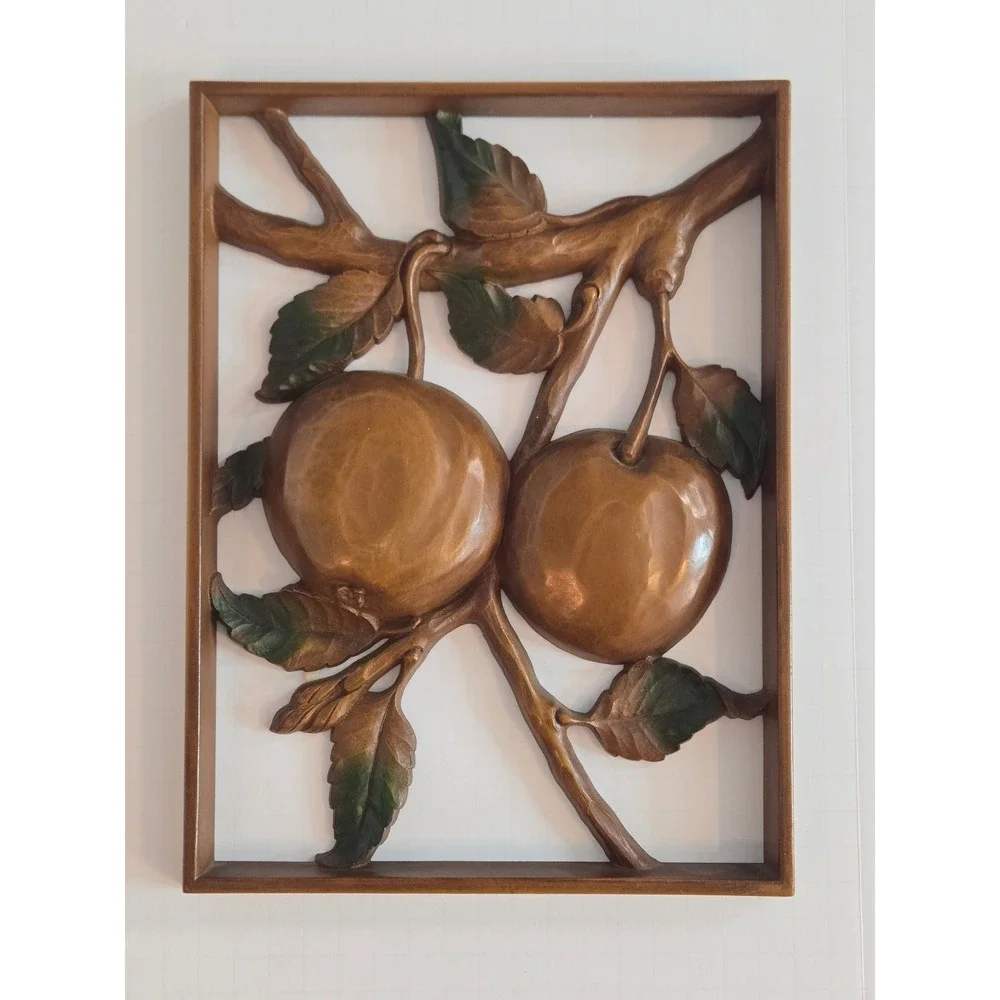 Vintage Syroco Wood Apple Wall Plaque Mid Century Modern Fruit‎ Decor Brown 4473