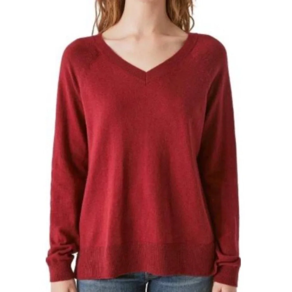 NEW H by bordeaux Large V-Neck Pullover Sweater Crimson Red Long Sleeve‎ Top