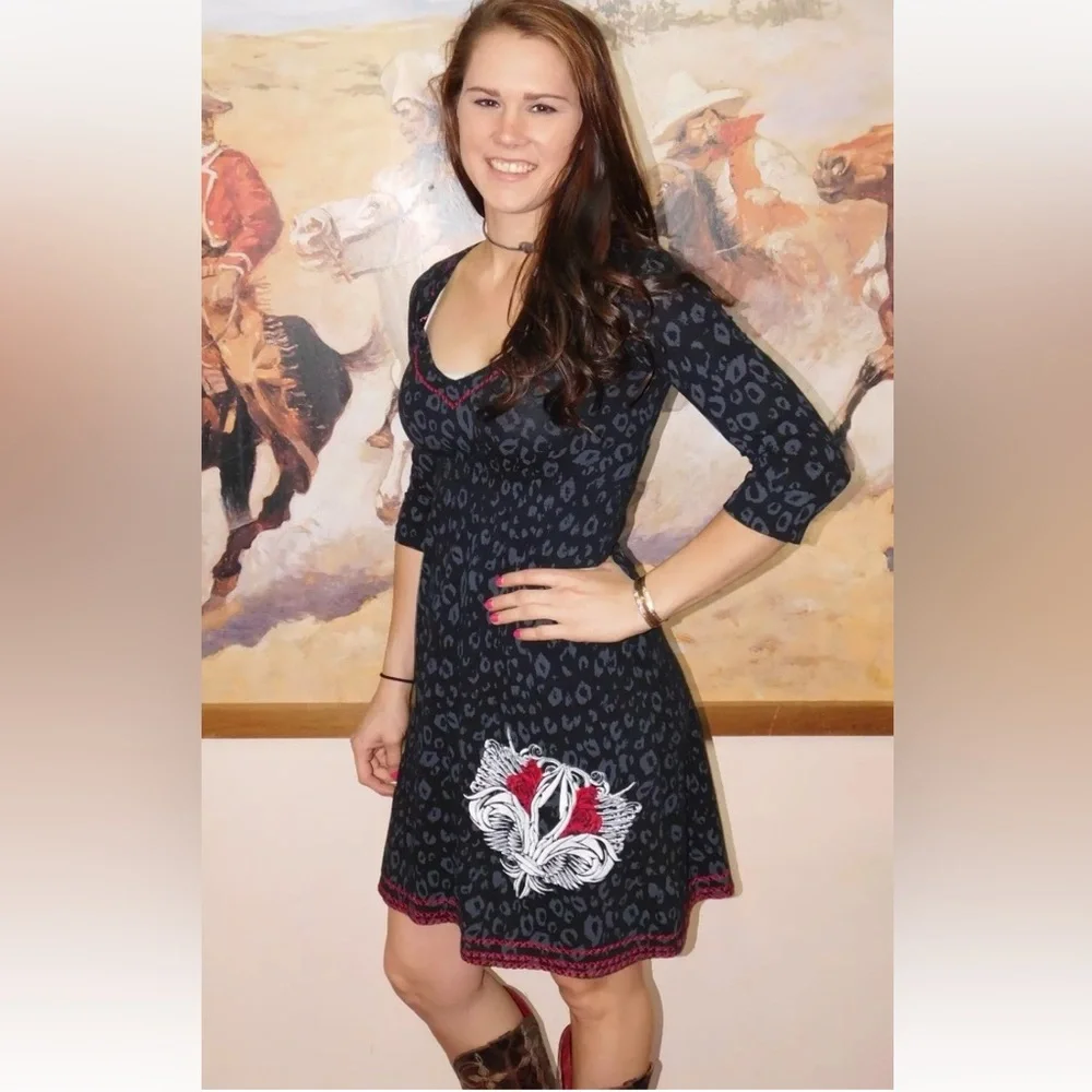 Rock ‘n’ roll cowgirl dress leopard print size XL gothic wearable art flor de la