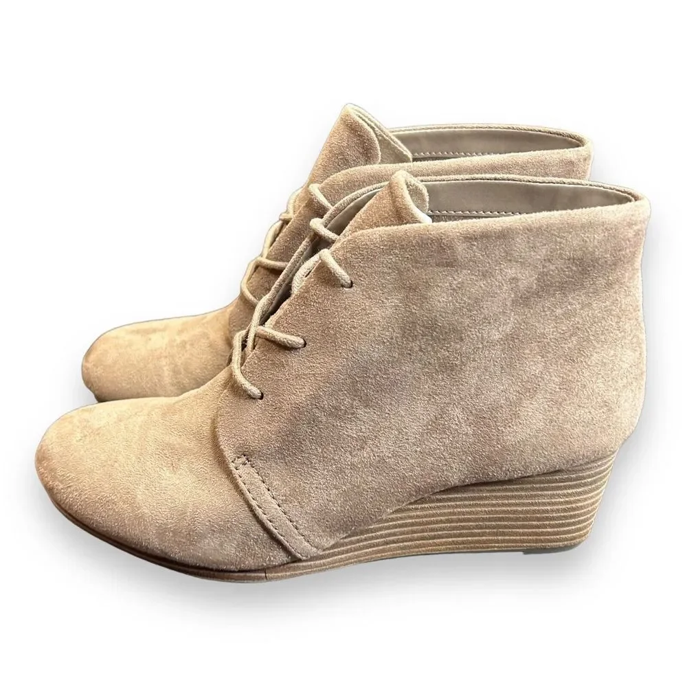 Dr‎ Scholls Boots Womens 7 M Dakota Casual Lace Up Wedge Ankle Bootie Biege