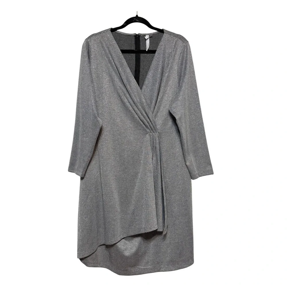 NY Collection Quiet Luxury Herringbone Wrap Dress Womens Size 2X Clean Girl Chic
