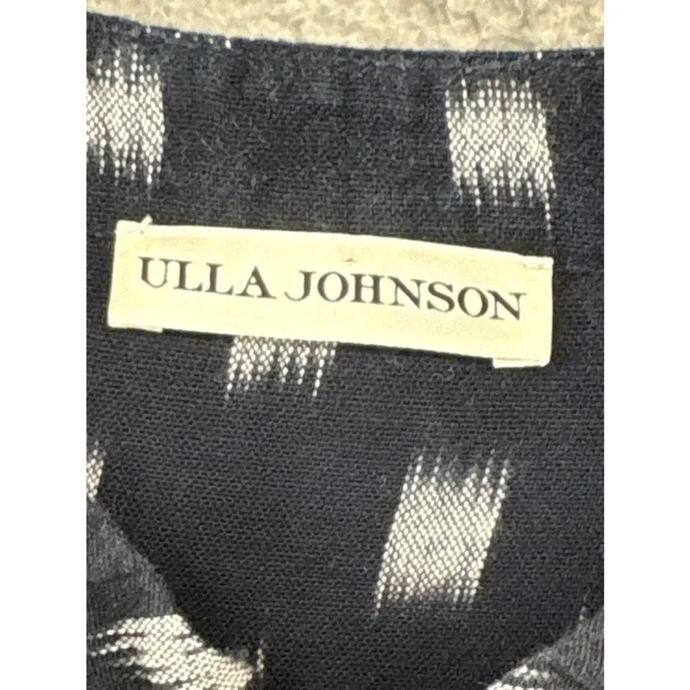 Ulla Johnson Corsica Dress Size 2 Navy Indigo Ikat Cotton Tie Waist Mini