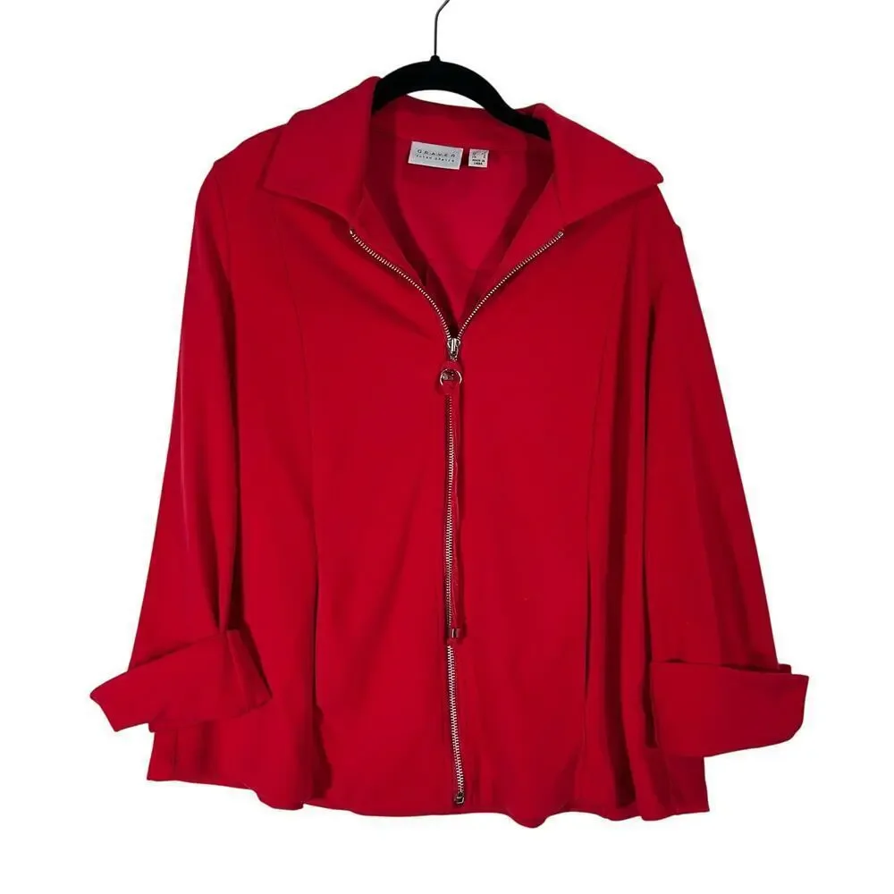 Graver Susan Graver Red Zip Up Blazer Jacket with Cuffed Sleeves‎ Size XS