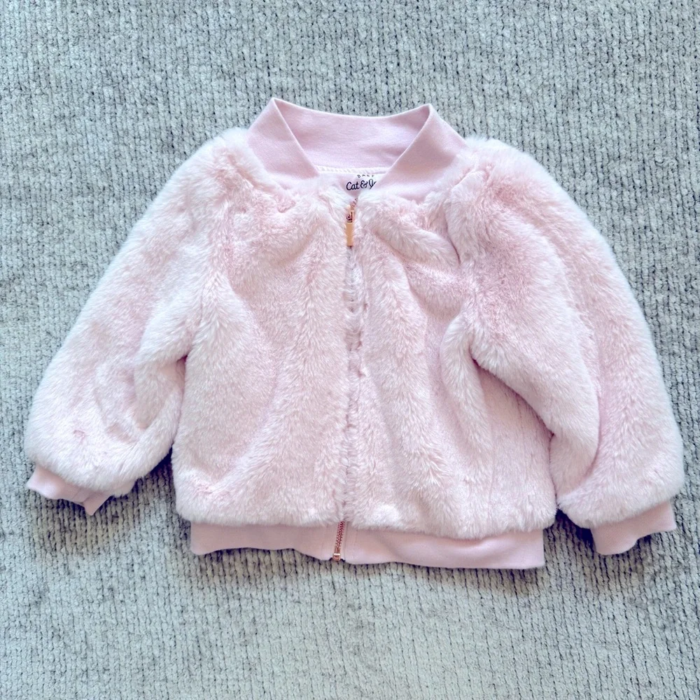 Cat & Jack Baby Pink Faux Fur Bomber Jacket 18M Fall Winter Comfy‎ Soft