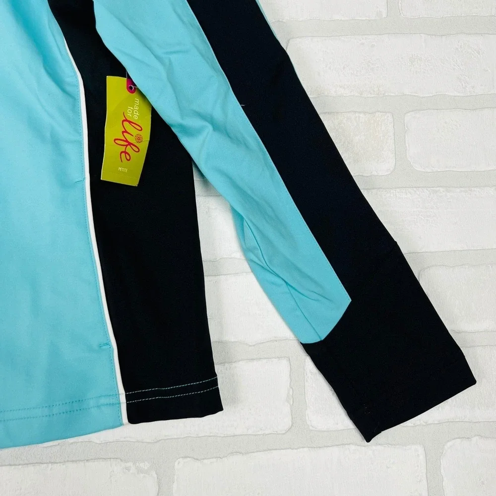 Made For Life Womens Petite Small Aqua Black Full Zip Athletic Jacket NWT‎