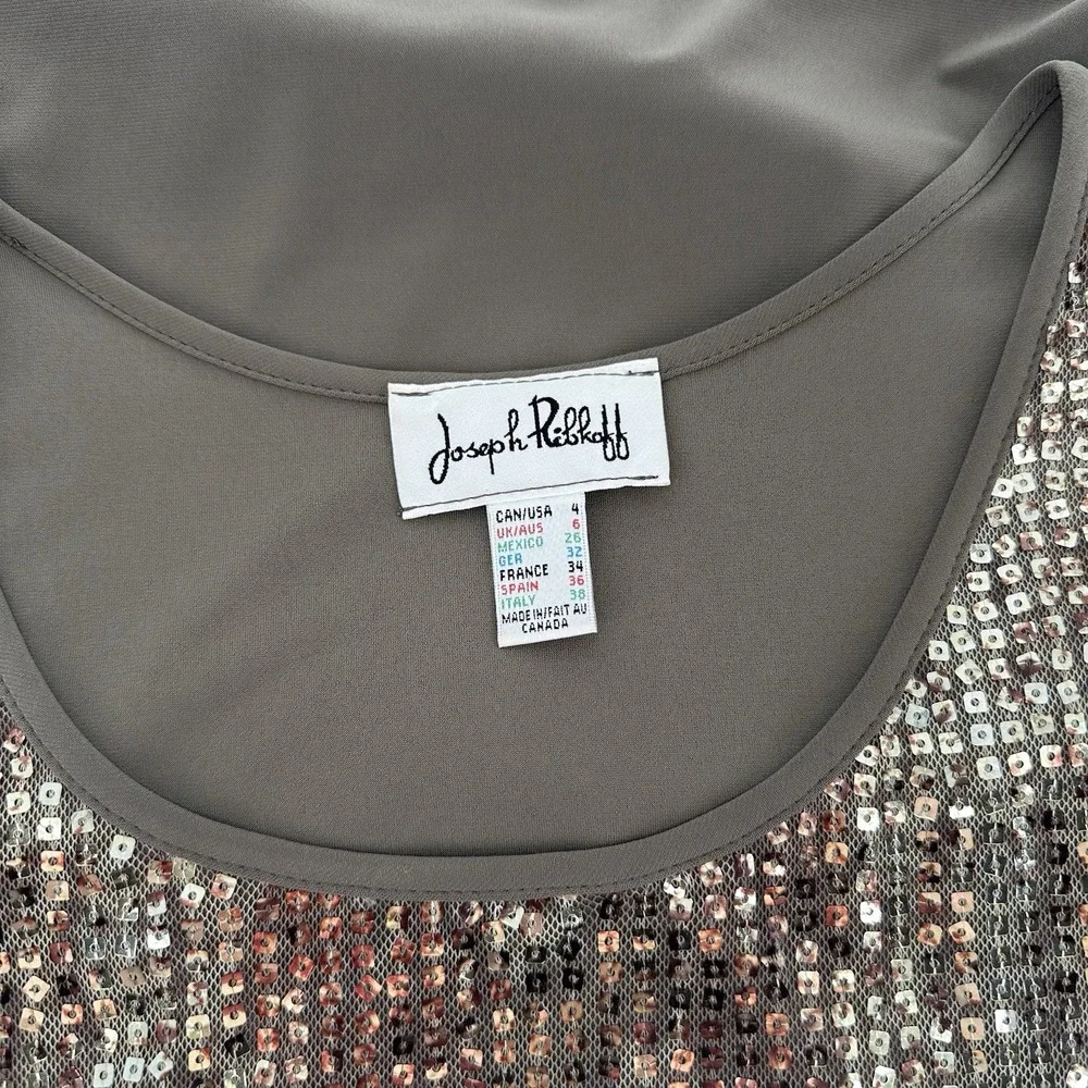 Joseph‎ Ribkoff Y2K Taupe Animal Print Sequined Mini Dress Tunic Tank size 4
