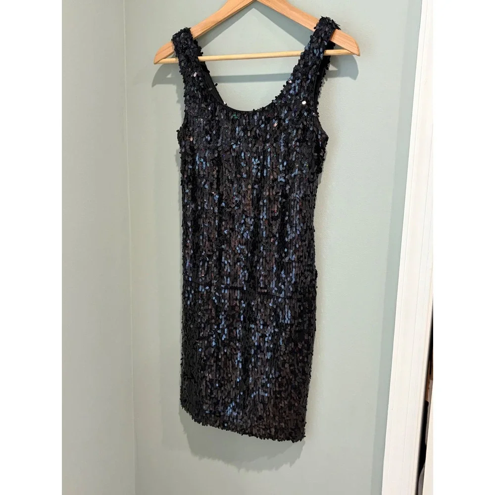 Frederick's of Hollywood Black Sequin‎ Mini Dress Sleeveless Scoop Neck Small