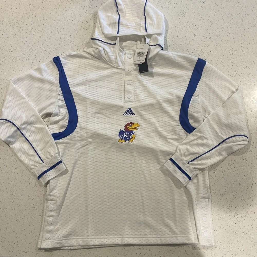 NWT Kansas Jayhawks Hoodie Mens Medium‎ NCAA Basketball Pullover Adidas KU Shirt