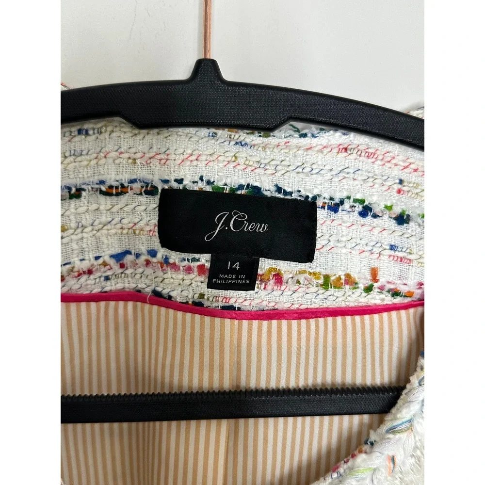 J. Crew Tweed Blazer Jacket Multicolor Striped Collarless Size‎ 14