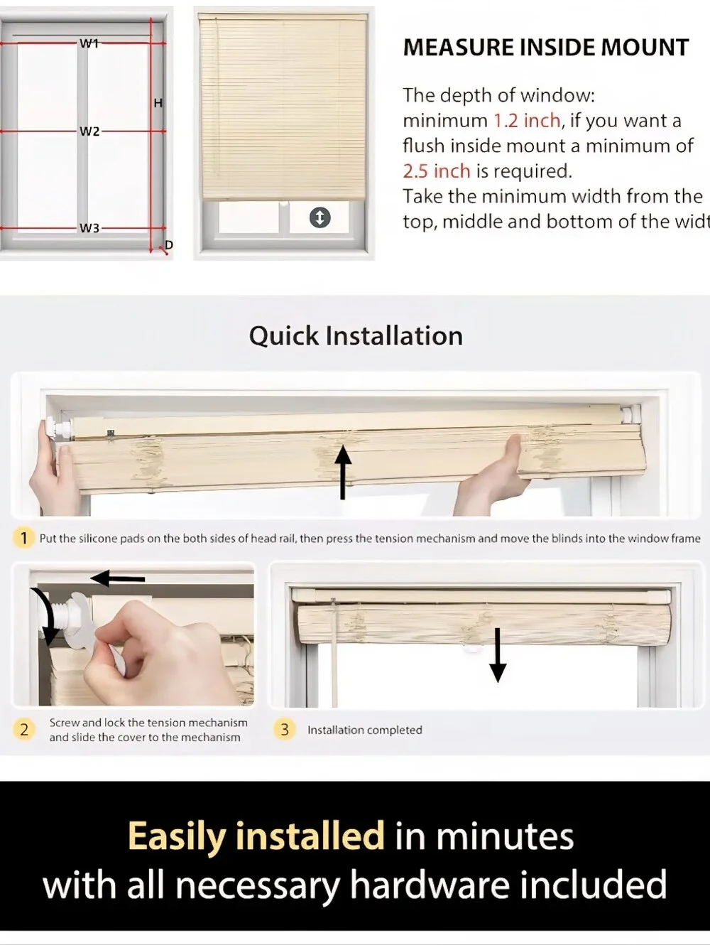 Black No-Drill Cellular Blackout Shade - Cordless Window Blind