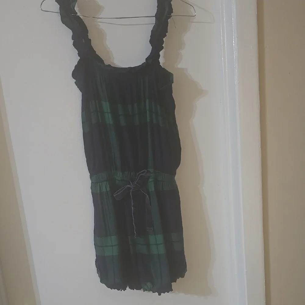 Aerie Navy Blue &‎ Green Plaid Stripe Romper Sz Sm